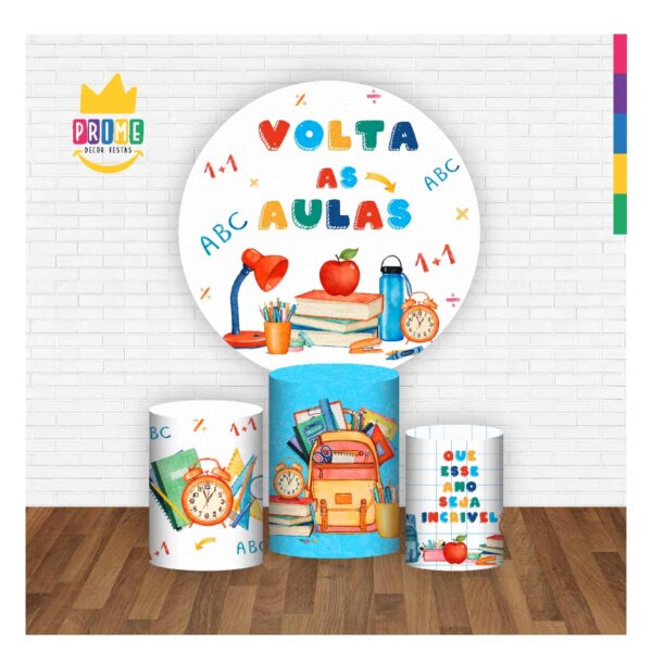 Trio Capa Cilindro + Painel Redondo 3D Volta ás Aulas 1,50m Veste Fácil - Image 2