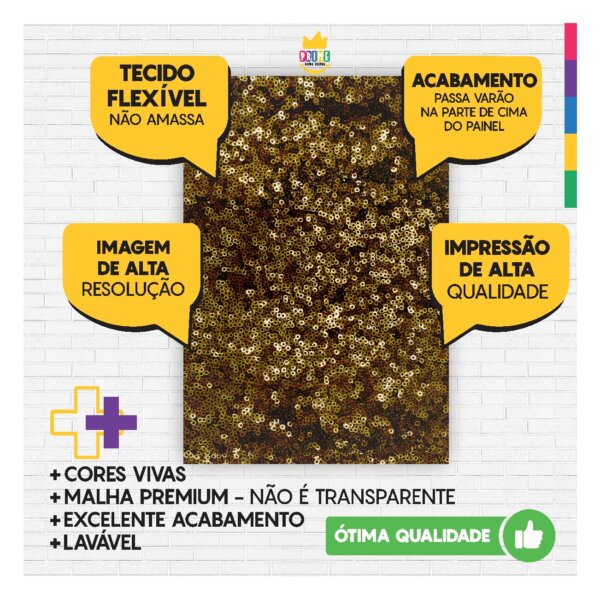 Painel de Festa Retangular Lantejoula Dourado Casadinho 3D 1,50m x 2,20 - Image 3