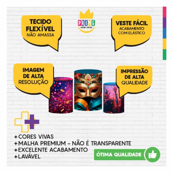 Trio Capa Cilindro Carnaval 3D Em Tecido Com Elástico - Image 3