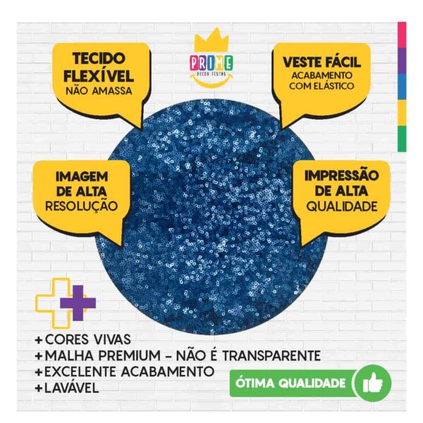 Trio Capa Cilindro + Painel Redondo 3D Lantejoula Azul 1,50m Veste Fácil - Image 3