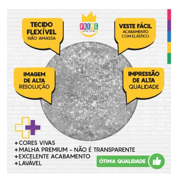 Trio Capa Cilindro + Painel Redondo 3D Lantejoula Prata 1,50m Veste Fácil - Image 3