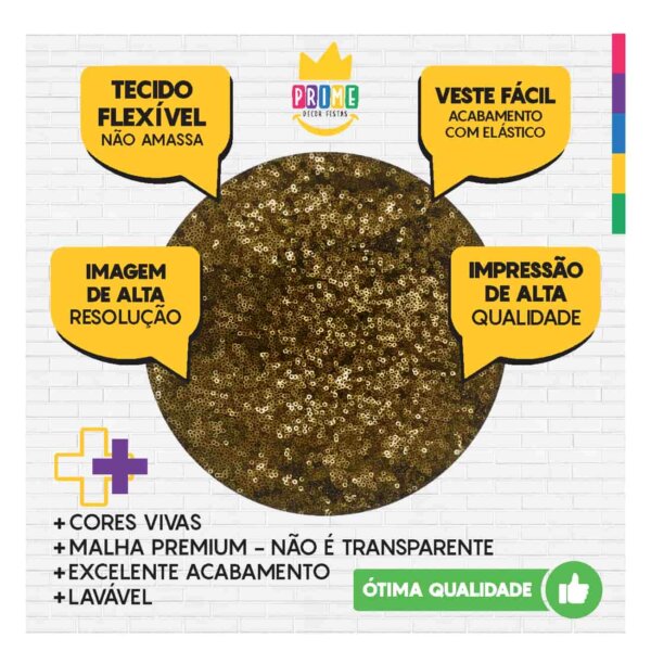 Trio Capa Cilindro + Painel Redondo 3D Lantejoula Dourado 1,50m Veste Fácil - Image 3