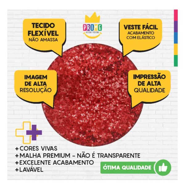 Trio Capa Cilindro + Painel Redondo 3D Lantejoula Vermelho1,50m Veste Fácil - Image 3