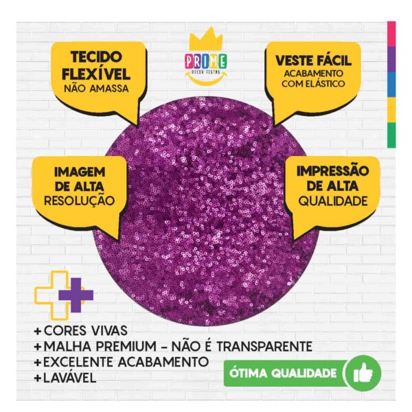 Trio Capa Cilindro + Painel Redondo 3D Lantejoula Roxo 1,50m Veste Fácil - Image 3