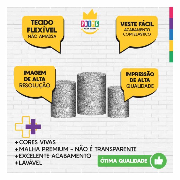 Trio Capa Cilindro Lantejoula Prata 3D Em Tecido Com Elástico - Image 3