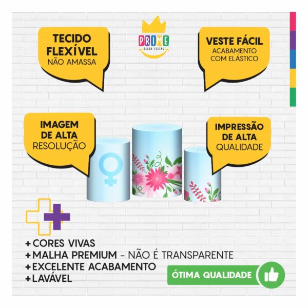 Trio Capa Cilindro Dia das Mulheres 3D Em Tecido Com Elástico - Image 3