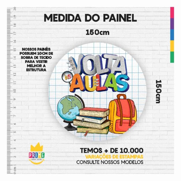 Painel Redondo 3D Volta ás Aulas Tecido Sublimado 1,50m x 1,50m - Image 3