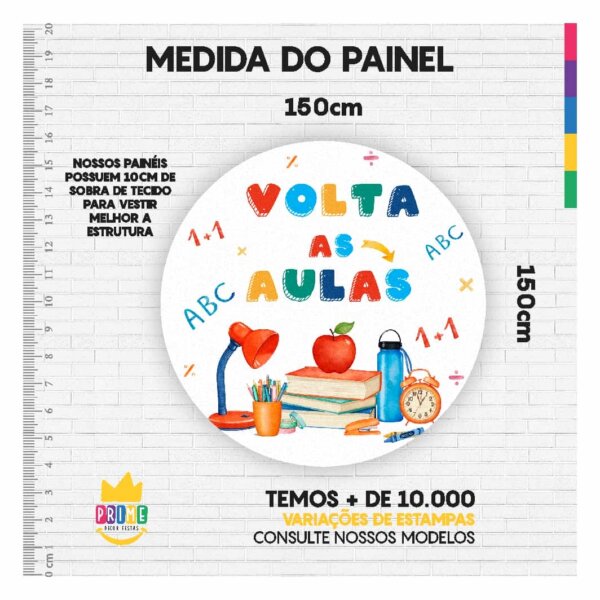 Painel Redondo 3D Volta ás Aulas Tecido Sublimado 1,50m x 1,50m - Image 3