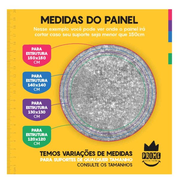 Trio Capa Cilindro + Painel Redondo 3D Lantejoula Prata 1,50m Veste Fácil - Image 4