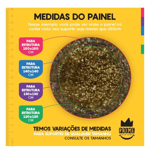 Trio Capa Cilindro + Painel Redondo 3D Lantejoula Dourado 1,50m Veste Fácil - Image 4