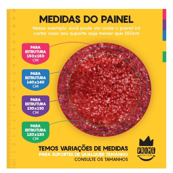 Trio Capa Cilindro + Painel Redondo 3D Lantejoula Vermelho1,50m Veste Fácil - Image 4