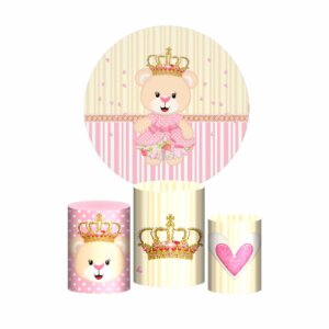 Trio Capa Cilindro + Painel Redondo 3D Ursinha Realeza 1,50m Veste Fácil