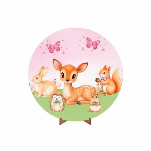 Painel Redondo 3D Bosque 50cm Com Suporte MDF