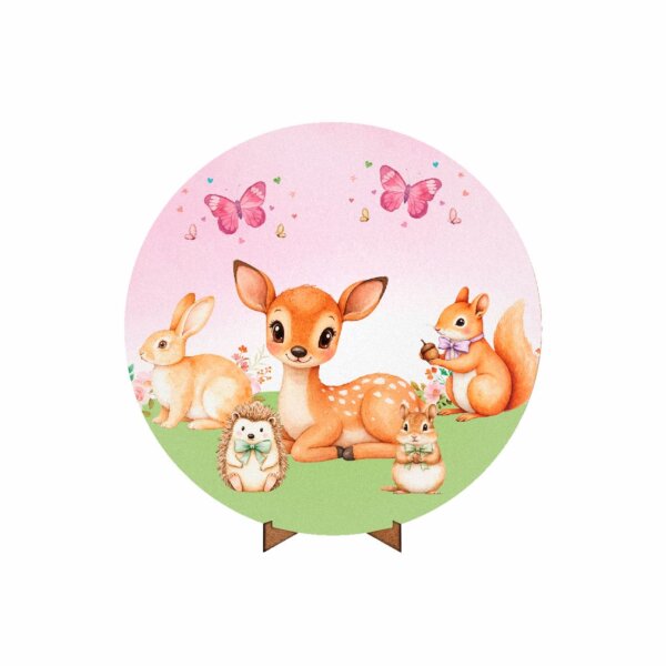 Painel Redondo 3D Bosque 50cm Com Suporte MDF