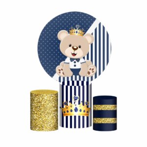 Trio Capa Cilindro + Painel Redondo 3D Ursinho Príncipe 1,50m Veste Fácil