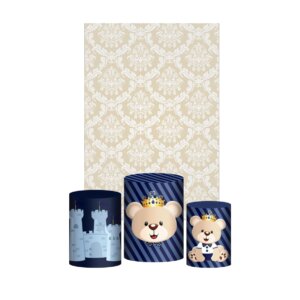 Kit Casado Ursinho Príncipe 3d Trio Capa Cilindro + Retangular Tecido