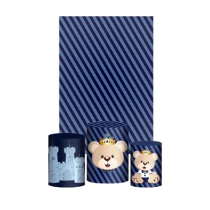 Kit Casado Ursinho Príncipe 3d Trio Capa Cilindro + Retangular Tecido