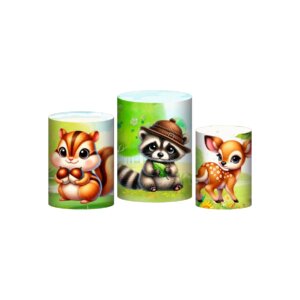 Trio Capa Cilindro Bosque 3D Em Tecido Com Elástico