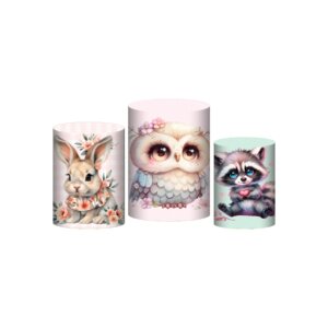 Trio Capa Cilindro Bosque 3D Em Tecido Com Elástico