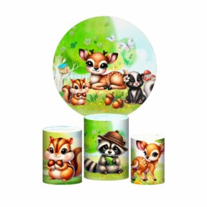 Trio Capa Cilindro + Painel Redondo 3D Bosque 1,50m Veste Fácil