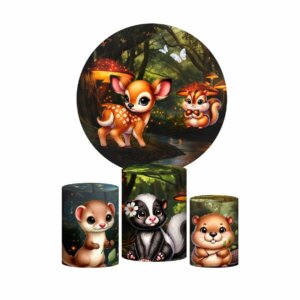 Trio Capa Cilindro + Painel Redondo 3D Bosque 1,50m Veste Fácil