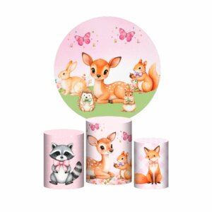Trio Capa Cilindro + Painel Redondo 3D Bosque 1,50m Veste Fácil