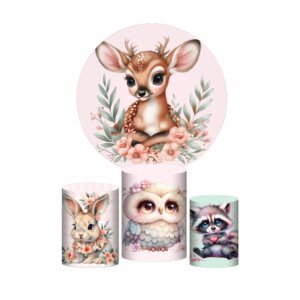 Trio Capa Cilindro + Painel Redondo 3D Bosque 1,50m Veste Fácil