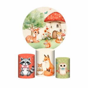 Trio Capa Cilindro + Painel Redondo 3D Bosque 1,50m Veste Fácil