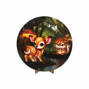 Painel Redondo 3D Bosque 50cm Com Suporte MDF