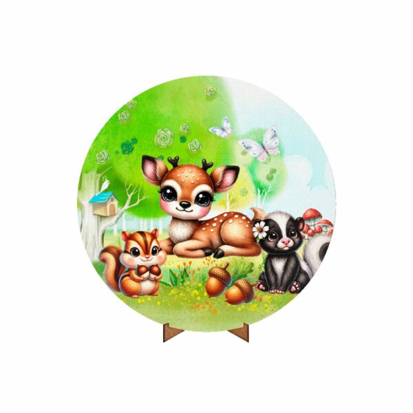 Painel Redondo 3D Bosque 50cm Com Suporte MDF