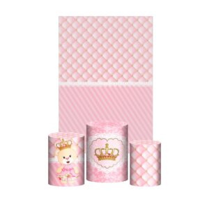 Kit Casado Ursinha Realeza 3d Trio Capa Cilindro + Retangular Tecido