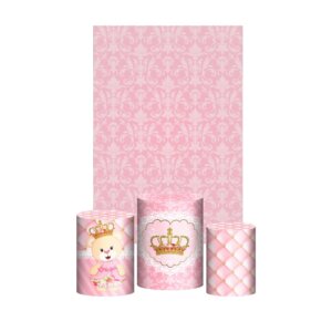 Kit Casado Ursinha Realeza 3d Trio Capa Cilindro + Retangular Tecido