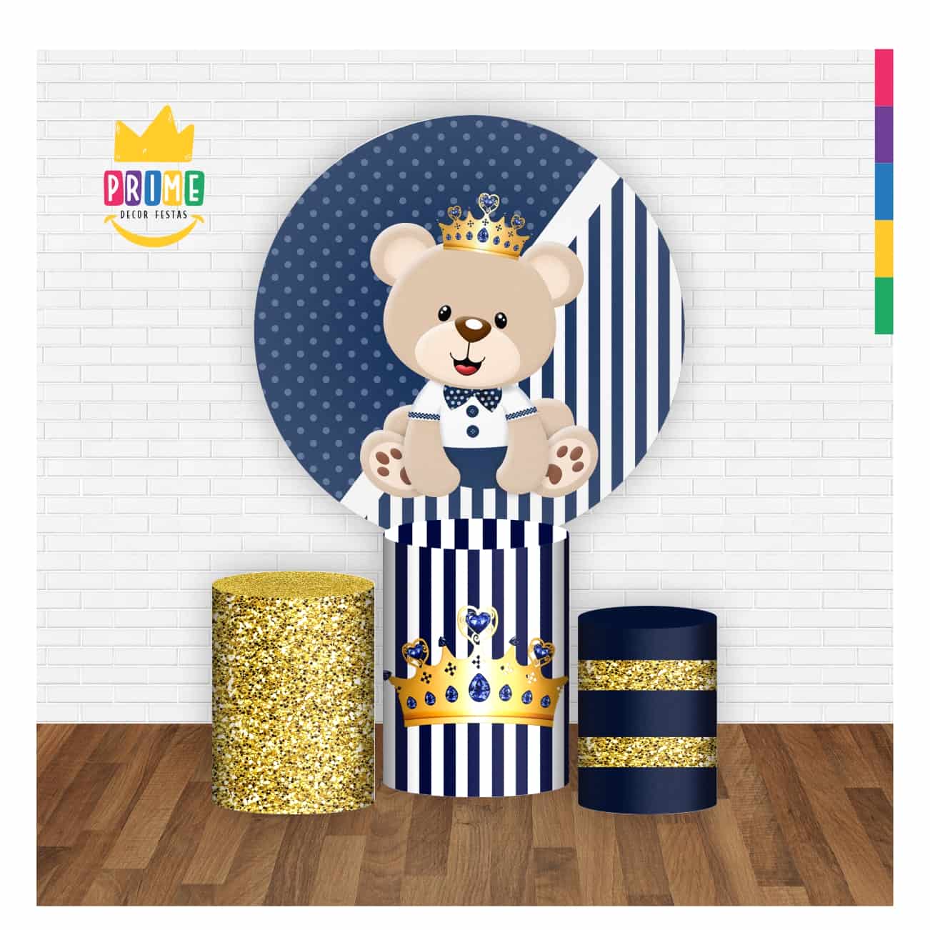 Trio Capa Cilindro + Painel Redondo 3D Ursinho Príncipe 1,50m Veste Fácil - Imagem 2
