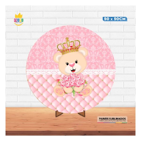 Painel Redondo 3D Ursinha Realeza 50cm Com Suporte MDF - Image 2
