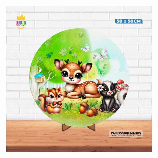 Painel Redondo 3D Bosque 50cm Com Suporte MDF - Image 2