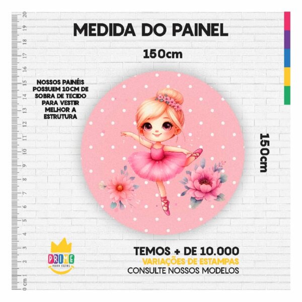 Painel Redondo Bailarina 3D Tecido Sublimado 1,50m x 1,50m - Image 3