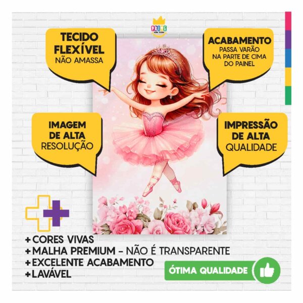Painel de Festa Retangular Bailarina Casadinho 3D 1,50m x 2,20 - Image 3