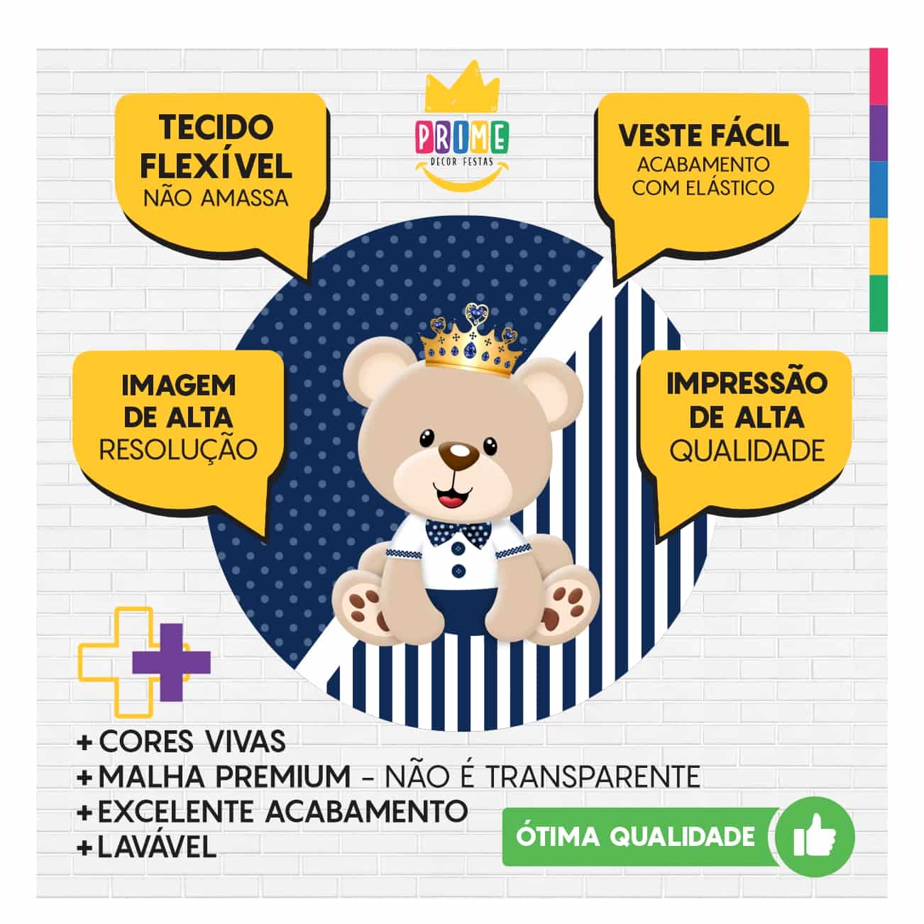 Trio Capa Cilindro + Painel Redondo 3D Ursinho Príncipe 1,50m Veste Fácil - Imagem 3