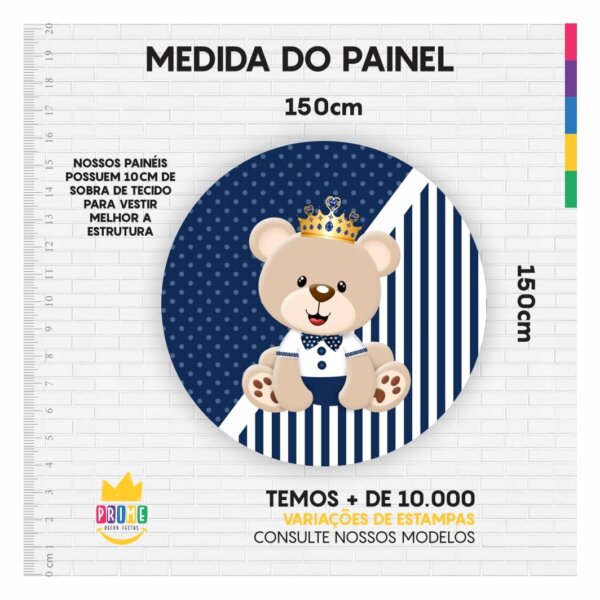 Painel Redondo Ursinho Príncipe 3D Tecido Sublimado 1,50m x 1,50m - Image 3