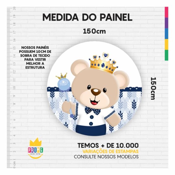 Painel Redondo Ursinho Príncipe 3D Tecido Sublimado 1,50m x 1,50m - Image 3