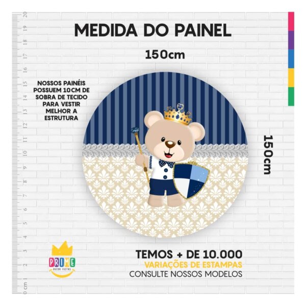Painel Redondo Ursinho Príncipe 3D Tecido Sublimado 1,50m x 1,50m - Image 3