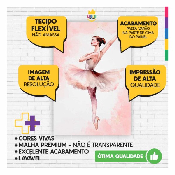 Painel de Festa Retangular Bailarina Casadinho 3D 1,50m x 2,20 - Image 3
