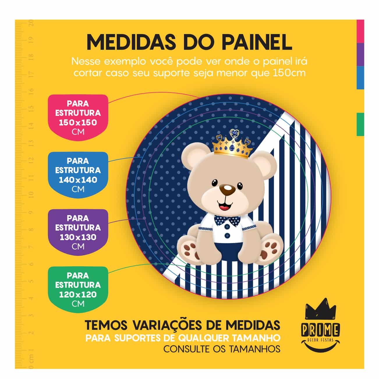 Trio Capa Cilindro + Painel Redondo 3D Ursinho Príncipe 1,50m Veste Fácil - Imagem 4
