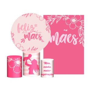 Kit Casado Dia das Mães Painel Redondo Trio Capas Cilindro Retangular Vertical Em Tecido
