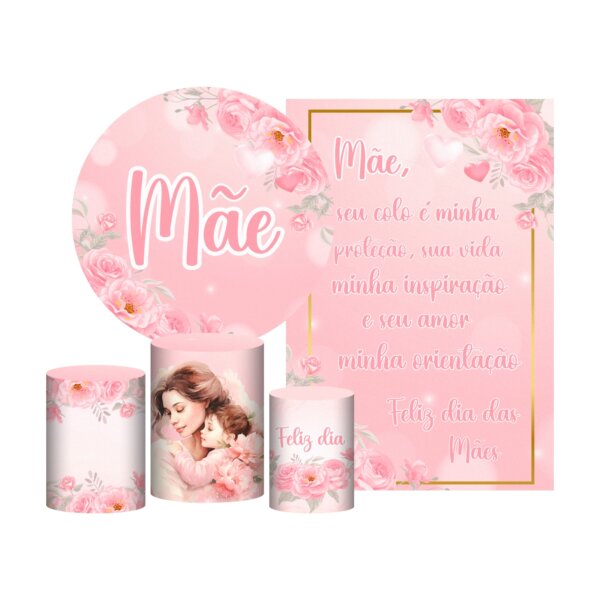 Kit Casado Dia das Mães  Painel Redondo Trio Capas Cilindro Retangular Vertical Em Tecido