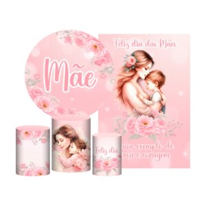Kit Casado Dia das Mães Painel Redondo Trio Capas Cilindro Retangular Vertical Em Tecido