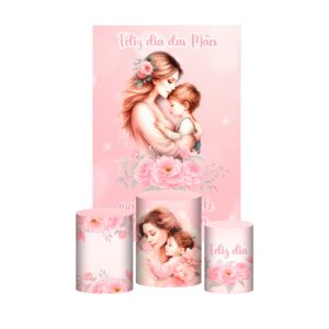 Kit Casado Dia das Mães 2025 3d Trio Capa Cilindro + Retangular Tecido