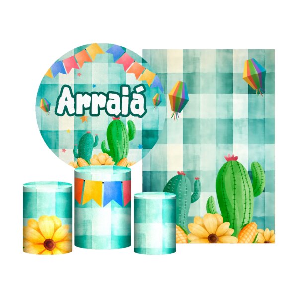 Kit Festa Junina Painel Redondo + Trio Capas + Retangular Tecido