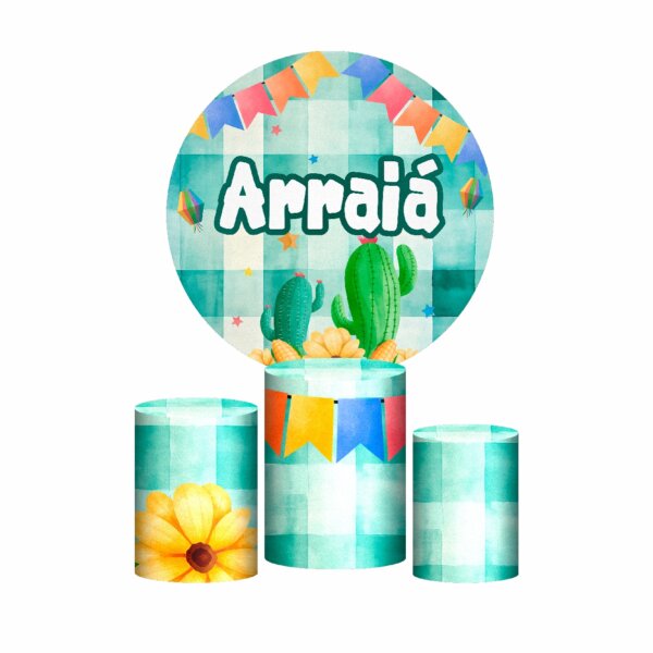 Trio Capa Cilindro + Painel Redondo 3D Festa Junina 1,50m Veste Fácil