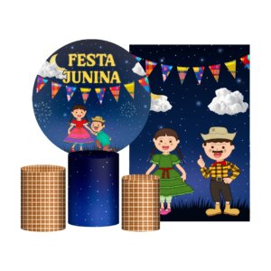 Kit Festa Junina Painel Redondo + Trio Capas + Retangular Tecido